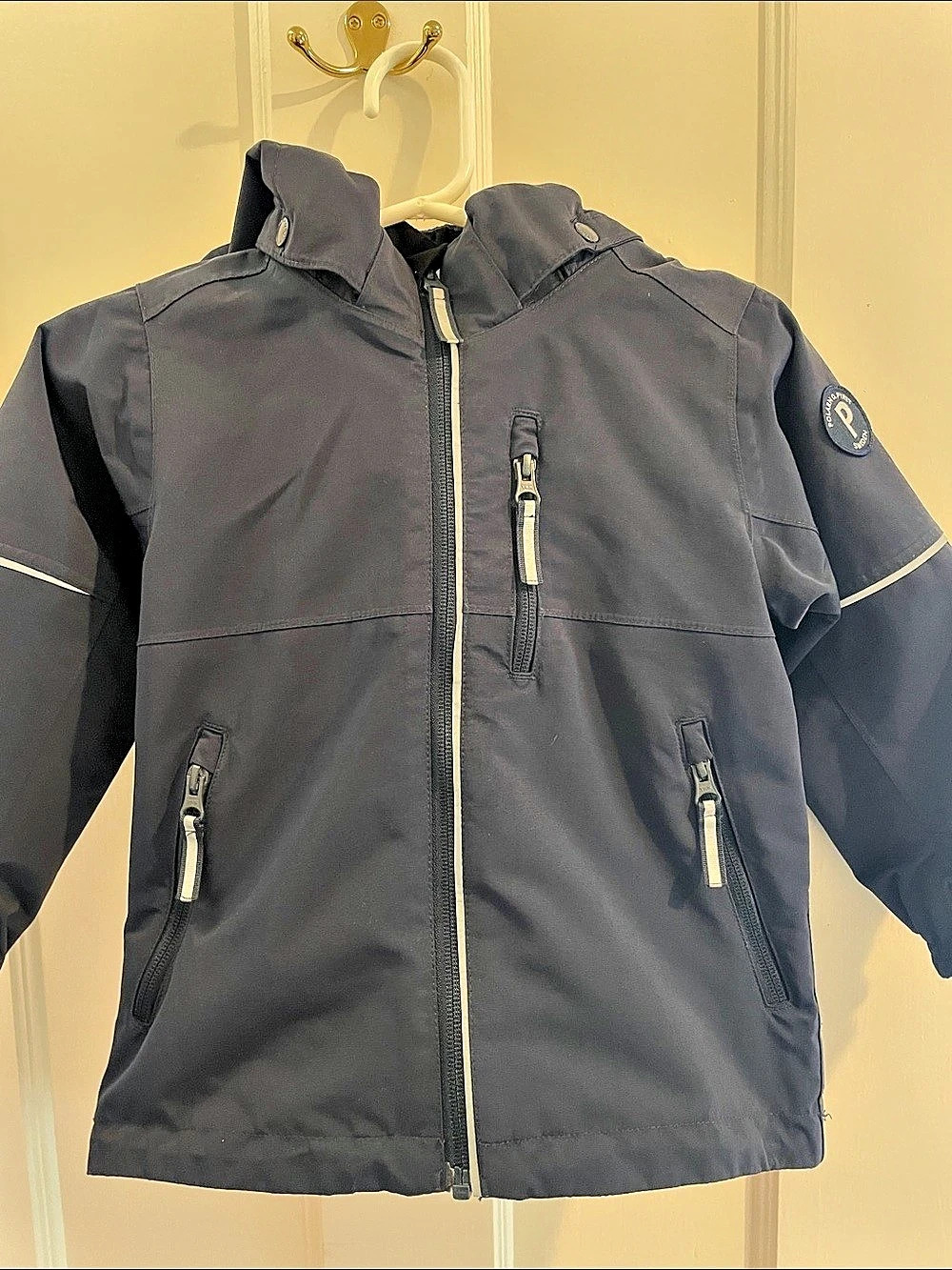 Polarn O. Pyret Hooded Rain Jacket Navy & Gray Girls 104